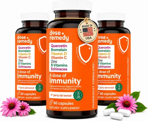 Miniatura 10 de Una dosis de quercetina de inmunidad con vitamina C y zinc, vitamina D, 500 mg de quercetina bromelina con equinácea y vitaminas B, suplemento