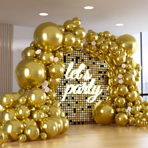 Paquete de 150 globos metálicos dorados de diferentes tamaños, 18, 12, 10, 5 pulgadas, kit de arco de guirnalda de globos para cumpleaños, Oro