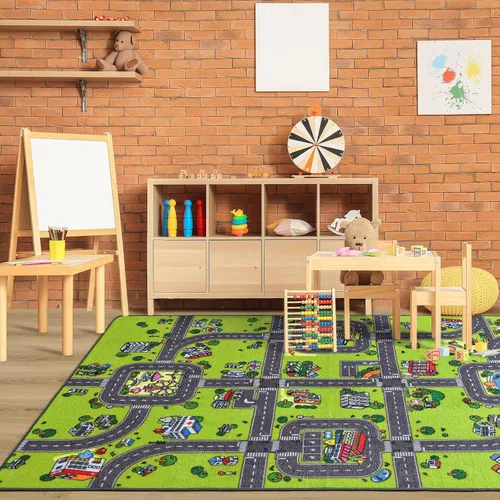 Miniatura 3 de Alfombra para niños de Flagover para sala de juegos y aula, alfombra antideslizante de 3x5 para coches de juguete, alfombra educativa lavable a