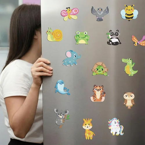 Miniatura 6 de 16 imanes de arte de diamantes para adultos, animales, pintura de diamantes, imanes para refrigerador, diamantes de imitación, kits de calcomanías