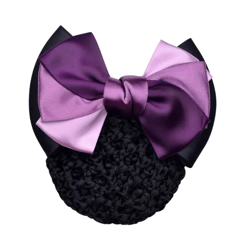 Miniatura 5 de Woman Pro Snood Net Bow Barrette Hair Clip Moño Cover Set Bowknot Decoración Café gris púrpura azul