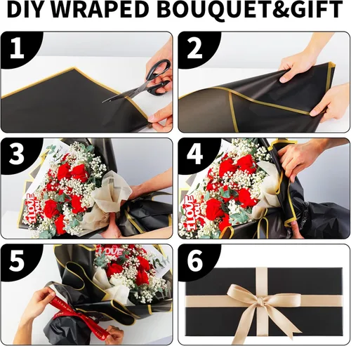 Miniatura 6 de Duyasurs 20 Hojas de Papel de Regalo Floral, Envoltura Impermeable para Ramos, 58x58CM, Papel de Embalaje para Floristería, Caja de Regalo DIY