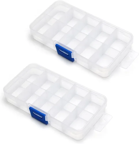 Jutagoss Caja organizadora de cuerda de plástico con divisores, 5.12 x 2.76 x 0.87 pulgadas, 10 compartimentos pequeños contenedores de