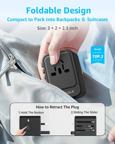 Miniatura 4 de Adaptador de viaje universal, adaptador de enchufe de viaje internacional con 2 puertos USB-C (PD 20 W) y 1 puerto USB-A, adaptador portátil todo