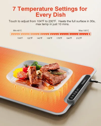 Miniatura 3 de Tapete Calentador para Alimentos, Bandeja Calentadora Eléctrica iTRUSOU Calor Continuo 99H, 7 Configuraciones de Temperatura, Calentamiento Gris