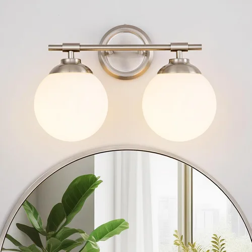 Miniatura 12 de Rayogale Lámparas de baño doradas, ETL 2 luces de tocador sobre espejo con vidrio esmerilado, iluminación suave, apliques de baño de 15 pulgadas