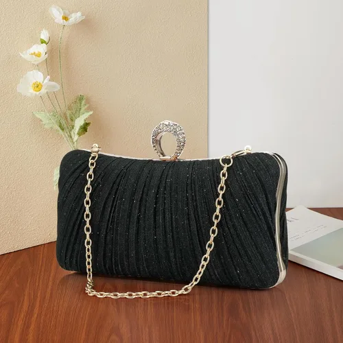 Miniatura 5 de Simcat Bolso de mano dorado para mujer, bolso de noche con purpurina, plisado, para mujer, formal, novia, boda, baile de graduación