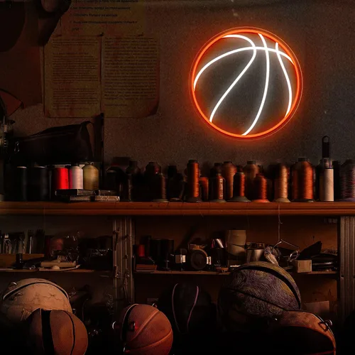 Miniatura 2 de Letrero de neón de baloncesto, luz de neón LED de baloncesto de 12.6×12.6 pulgadas, letreros de neón LED regulables para decoración de pared