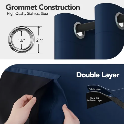 Miniatura 112 de Deconovo Cortinas opacas 100% con forro negro, cortinas con ojales aisladas térmicamente que reducen el ruido, doble capa para oscurecer