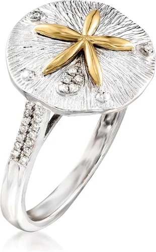 Miniatura 3 de Ross-Simons 0.10 ct. t.w. Diamond Sand Dollar Ring in Sterling Silver With 14kt Yellow Gold