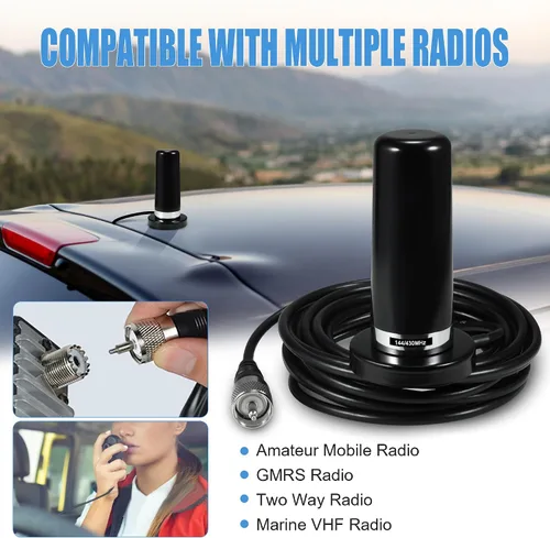 Miniatura 3 de BASIKER Antena de radio de jamón móvil para vehículos de 3 pulgadas, doble banda VHF UHF 136-174MHz 400-470MHz, montaje en base magnética NMO SO239