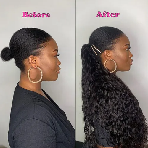 Miniatura 4 de Extensiones de cabello con ondas de agua para cola de caballo, trenzado humano, pegamento mágico Pony, extensiones de cabello humano brasileño
