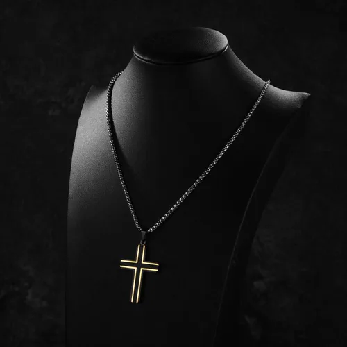 Miniatura 6 de Holizaly Collar de cruz para hombre colgante de acero inoxidable 316L color blanco dorado negro azul caja de regalo incluida