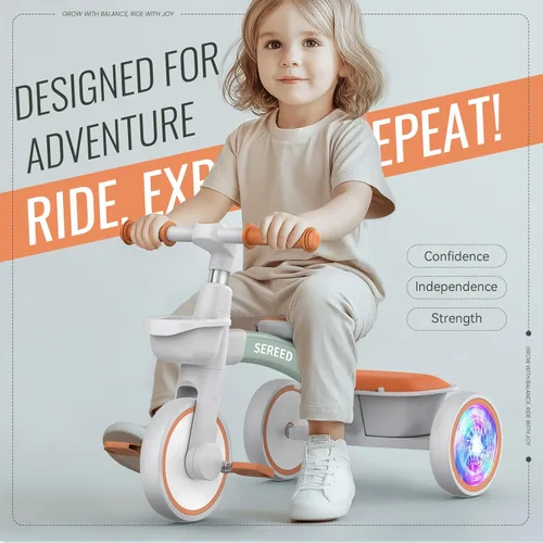 Miniatura 2 de SEREED Triciclo de Iluminación Colorida para Niños Pequeños de 2-5 Años, Niños y Niñas, Triciclo con Asiento y Manillar Ajustables, Cesta Extraíble