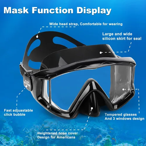 Miniatura 4 de Máscara de buceo Pano 3 para adultos, máscara de esnórquel de vidrio templado, máscara de natación antivaho sin fugas, gafas de natación