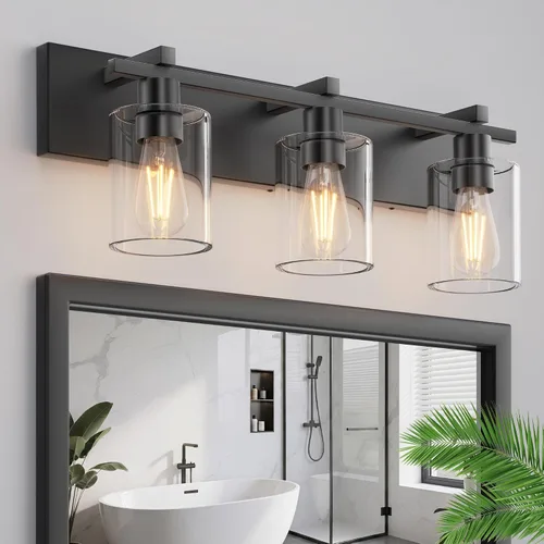Miniatura 11 de Bathroom Light Fixtures Over Mirror, 2-Light Modern Matte Black Bathroom Vanity Light, Wall Lights with Clear Glass Shade, Living Room, Bedroom