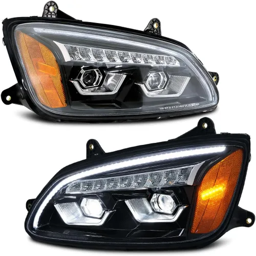 Miniatura 20 de Conjunto de par de faros delanteros LED completos Blackout para camiones semi Kenworth T660 170 T270 T370 T660 T700 2008-2019 DRL Halo Secuencial