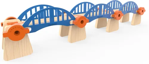 Miniatura 6 de Accesorios de madera para vías de tren Build & Play, 90 piezas de juguetes STEM de ferrocarril elevados, paquete de expansión de pistas ascendentes