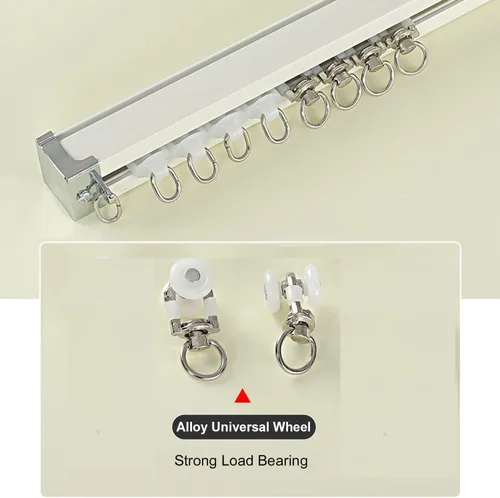 Miniatura 6 de Sistema de riel de cortina de aluminio resistente de 1 pie (muestra), montaje en pared y techo, rieles con corredores de deslizamiento silencioso
