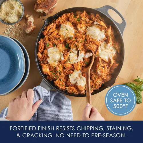 Miniatura 5 de Rachael Ray NITRO Sartén de Hierro Fundido con Mango Auxiliar y Picos Vertedores, 12 Pulgadas, Gris