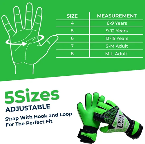Miniatura 5 de Guantes de portero de fútbol para niños, jóvenes, guantes de portero de fútbol con protección para dedos y agarres dobles en la muñeca Verde