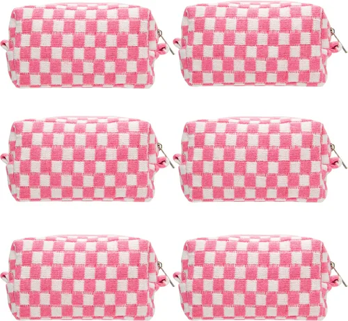 Miniatura 38 de PAZIMIIK Bolsa de Maquillaje a Cuadros para Bolso Portátil con Cremallera, Estuche Pequeño de Cosméticos para Accesorios de Viaje, Azul Ártico