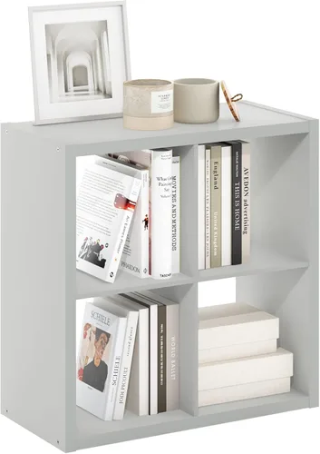 Furinno Organizador de Almacenamiento en Cubos Decorativos con Respaldo Abierto, 4 Cubos, Gris Claro