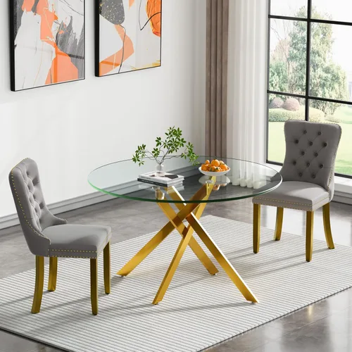 Miniatura 37 de HomVent Juego de mesa de comedor redonda de vidrio de 3 piezas, juego de mesa de comedor de vidrio templado para 2 mesas de cocina con 2 sillas