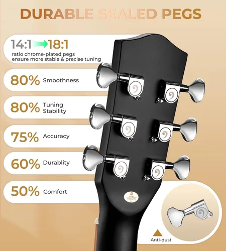 Miniatura 4 de Vangoa Guitarra para Zurdos, Kit de Guitarra Acústica para Zurdos de Tamaño Completo con Cutaway para Adultos Principiantes de 41 Pulgadas, Juego