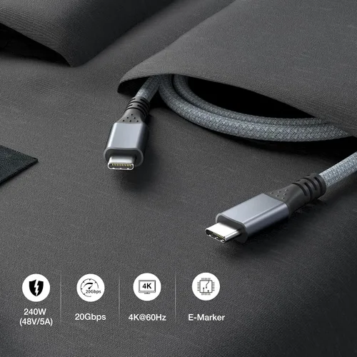 Miniatura 7 de UseBean Cable USB C a USB C de 240 W de 1.6 pies [2 paquetes], USB 3.2 Gen2X2 20Gbps Tipo-C PD carga rápida, cable de video 4K, para iPhone 15 Plus