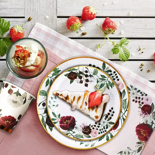 Miniatura 6 de 200 platos de papel floral y servilletas para fiestas, decoraciones de despedida de soltera sirven 50, borgoña para bodas, cumpleaños, día de San