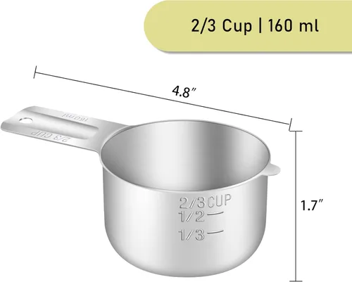 Miniatura 2 de 1 pieza taza medidora individual de 2/3 tazas (160ml, 5.3oz), cuchara medidora de acero inoxidable, medida métrica y estadounidense, apta