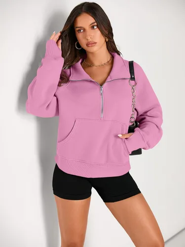 Miniatura 2 de AUTOMET Womens Sweatshirts Half Zip Cropped Pullover Fleece Quarter Zipper Hoodies Fall outfits Clothes Thumb Hole