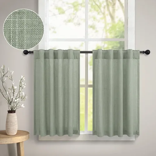 Miniatura 9 de DANCURTON Cortinas de cocina y cafetería de 24 pulgadas de largo, 2 paneles con pestaña trasera y bolsillo, cortinas cortas de lino con filtrado