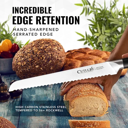 Miniatura 6 de Cutluxe Cuchillo para Pan – Cuchillo Dentado de 10" para Pan Casero, de Masa Madre – Acero Alemán Forjado de Alto Carbono – Espiga Completa