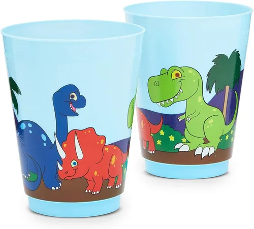Miniatura 4 de BLUE PANDA Paquete de 16 tazas de dinosaurio de plástico para niños, recuerdos de fiesta de dinosaurios de dibujos animados para suministros