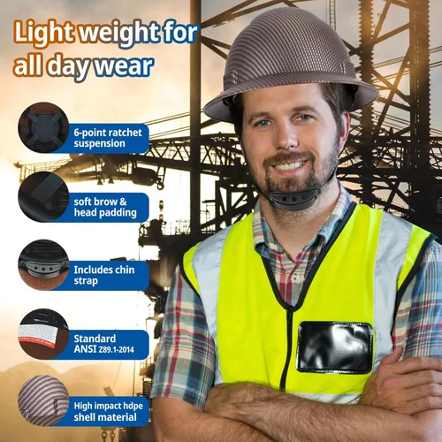 Miniatura 4 de Casco de seguridad OSHA de ala completa, casco de seguridad duradero y ligero de fibra de carbono, equipo de protección de suspensión de trinquete