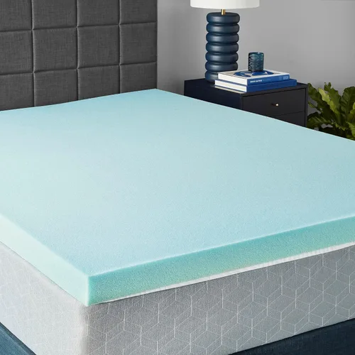 Amazon Basics Cubrecolchón de espuma viscoelástica con gel refrescante, certificado CertiPUR-US, 3 pulgadas, Queen, color azul