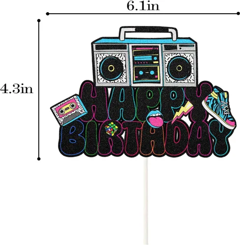 Miniatura 2 de Decoración retro para tartas de cumpleaños de los años 90, decoración de pastel de discoteca hip hop con cinta de casete Boombox y tenis