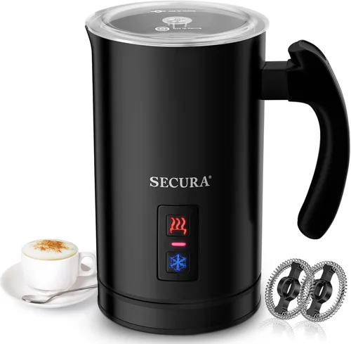 Secura Espumador de Leche Eléctrico, Vaporizador Automático de Leche Espuma Caliente o Fría para Café, Cappuccino, Latte, Calentador de Leche de