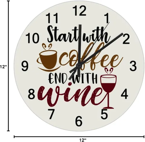 Miniatura 7 de Relojes de pared silenciosos de PVC sin tictac, comienza con extremo de café con relojes de pared redondos de vino, funciona