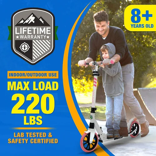 Miniatura 6 de SereneLife Patinete ligero y plegable cómodo manubrio de barra en T, scooter ajustable para adolescentes y adultos, cubierta de aleación con ruedas
