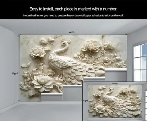 Miniatura 5 de Papel tapiz de pavo real, murales de pavo real de lujo, papel tapiz retro en relieve floral para niños y niñas, decoración de pared de dormitorio