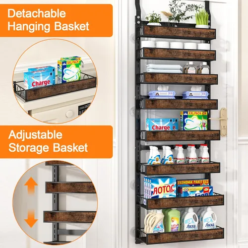 Miniatura 3 de Orangizer 2 en 1 de 8 niveles para colgar o colgar en la pared con cesta de madera ajustable, estante de almacenamiento de condimentos resistente