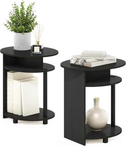 Miniatura 9 de Furinno JAYA Mesa auxiliar ovalada de diseño simple con contenedor, roble blanco/cromo
