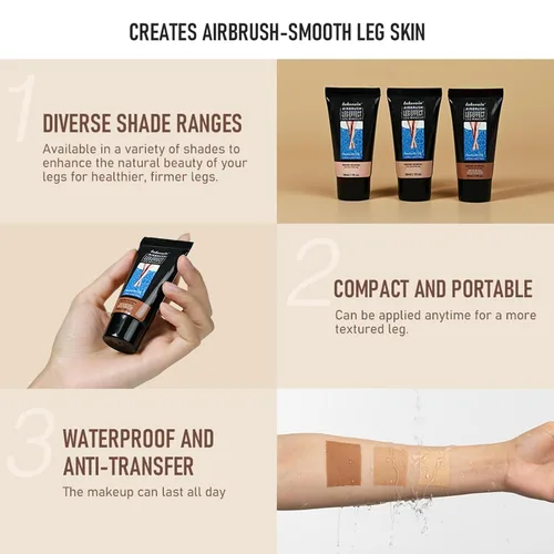Miniatura 4 de Maquillaje de piernas impermeable sin transferencia, corrector corporal de cobertura completa para piernas, crema para cubrir venas, tono de piel
