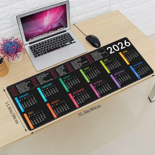 Miniatura 3 de Calendario 2026 con alfombrilla de mouse de vacaciones XL extendida, base de goma antideslizante con borde cosido, alfombrilla de mouse grande