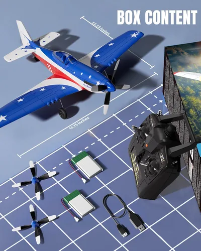 Miniatura 9 de VOLANTEXRC Avión RC, avión de control remoto de 4 canales P51d Mustang con giroscopios, Aileron, acrobacias aéreas, 3 modos para volar para adultos