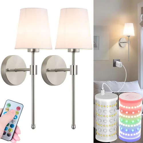 Miniatura 17 de Juego de 2 apliques de pared a pilas, luz de pared inalámbrica con bombilla magnética recargable RGB de 10000 mAh, aplique de pared recargable