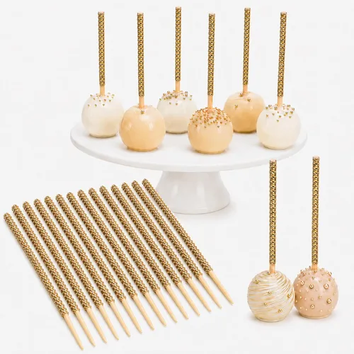 Miniatura 9 de Quotidian Palitos brillantes de bambú con purpurina de durazno de 6 pulgadas (5.9 in) paquete de 24 – caramelo de pastel de manzana caramelo Rosado